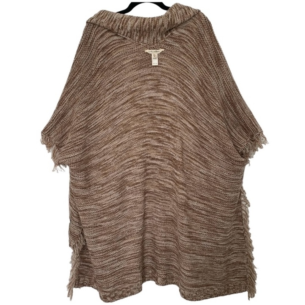 LINDA ANDERSON Women’s Tan/Ivory Fringe Sweater Knit Kimono‎ Oversized S-L - Picture 3 of 15